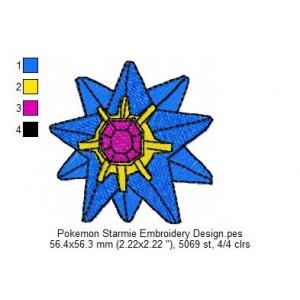 Pokemon Starmie Embroidery Design